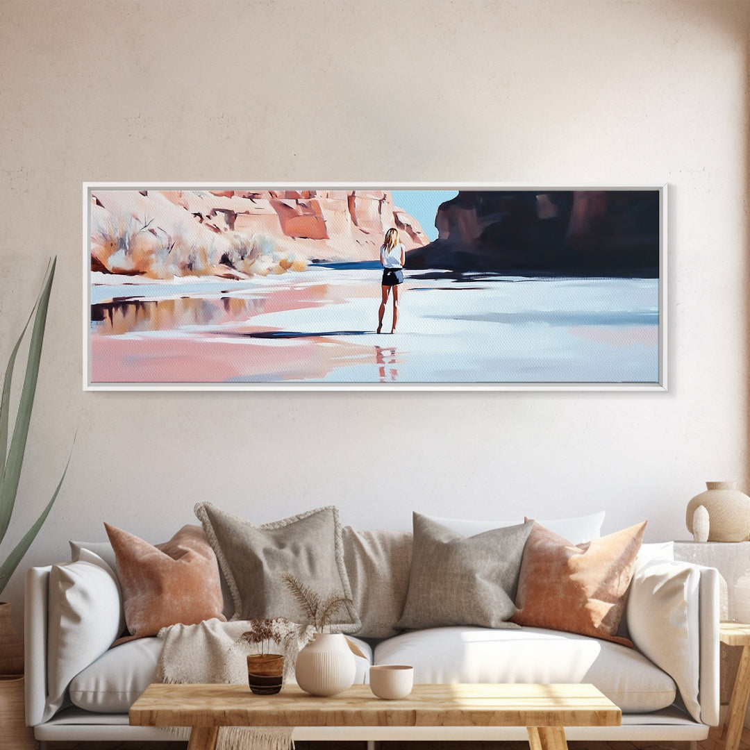 Desert River Scene, Canyon Artwork, Earthy Tones, Southwest Landscape, Minimalist Home Decor, Living Room Print, Canvas Print