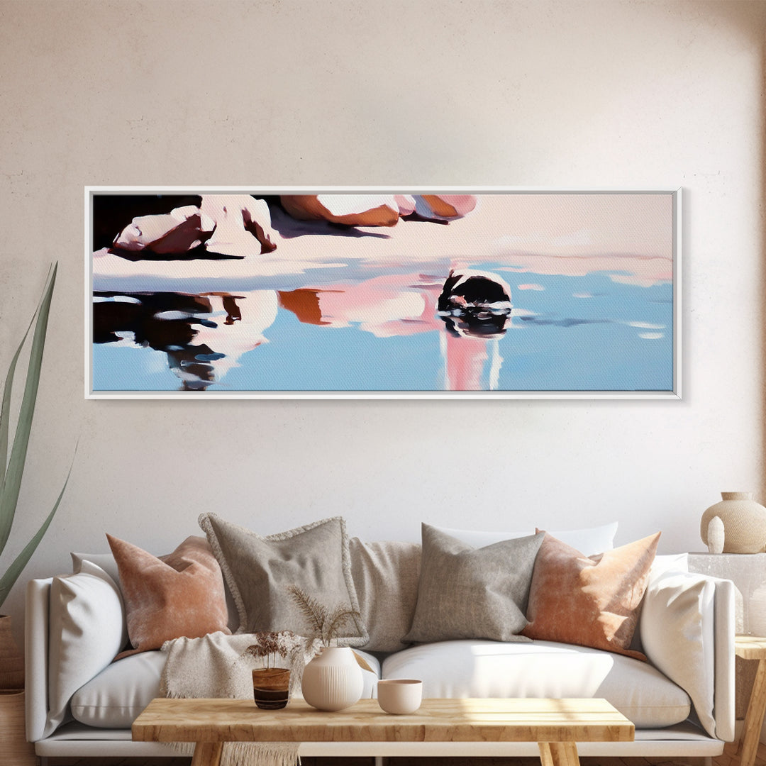 Rock Pool Reflection, Abstract Beach Art, Coastal Serenity, Soft Pastel Decor, Modern Minimalist Aesthetic, Canvas Print, Ocean Vibes