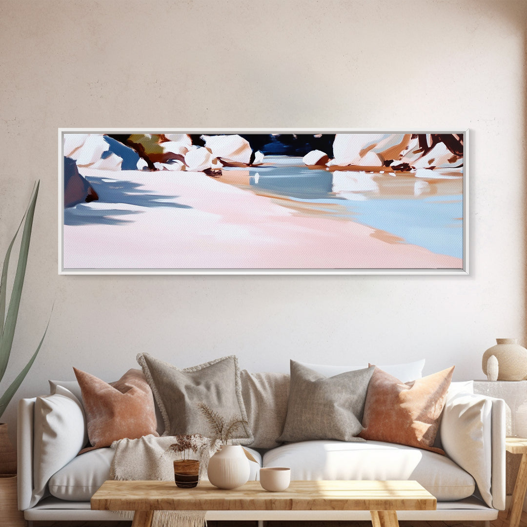 Riverbank Scene, Tranquil Water, Nature Landscape, Minimalist Water Reflection, Boho Earthy Decor, Relaxing Wall Art, Canvas Print