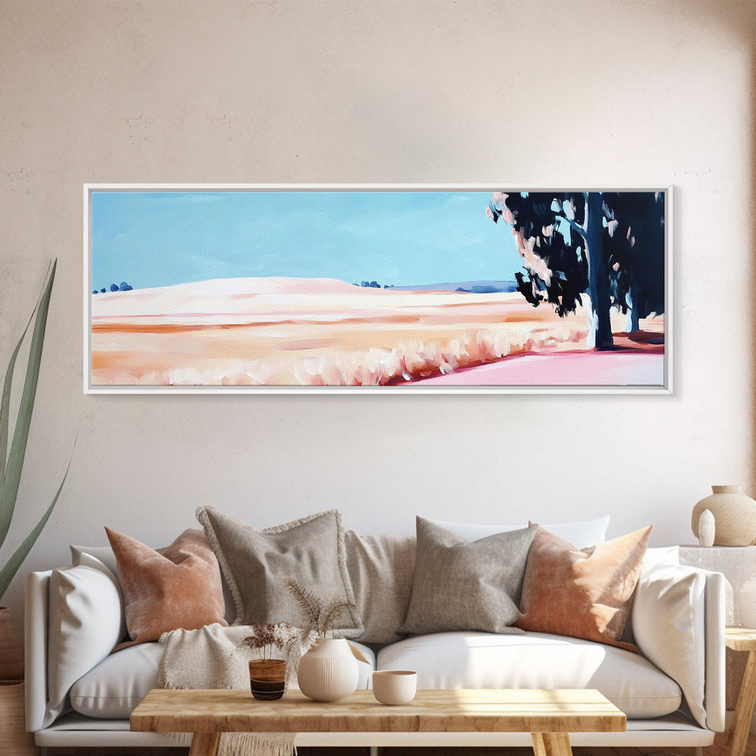 Rolling Fields, Pastel Landscape, Countryside Painting, Nature Decor, Modern Farmhouse Art, Living Room Wall Art, Framed Canvas Print