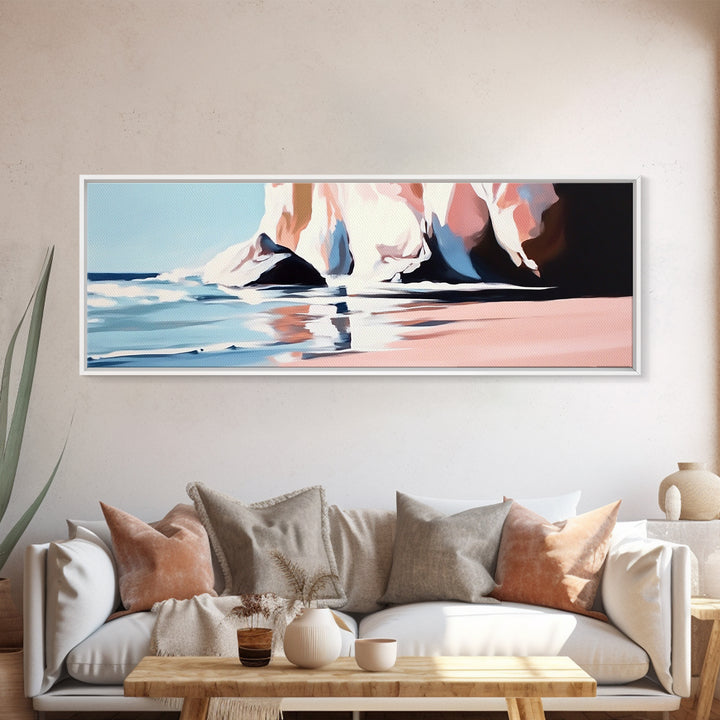 Cliffside Waves, Ocean Reflection, Seaside Landscape, Coastal Art, Beach House Wall Decor, Nautical Print, Framed Canvas Print