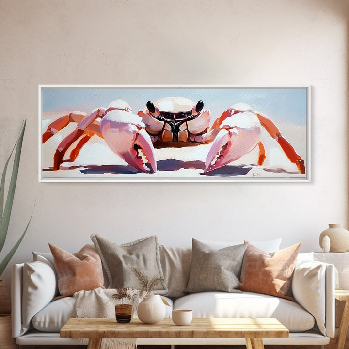 Crab Art, Beach Wall Art, Coastal Decor, Nautical Painting, Ocean Animal Print, Pastel Tones, Living Room Art, Canvas Print