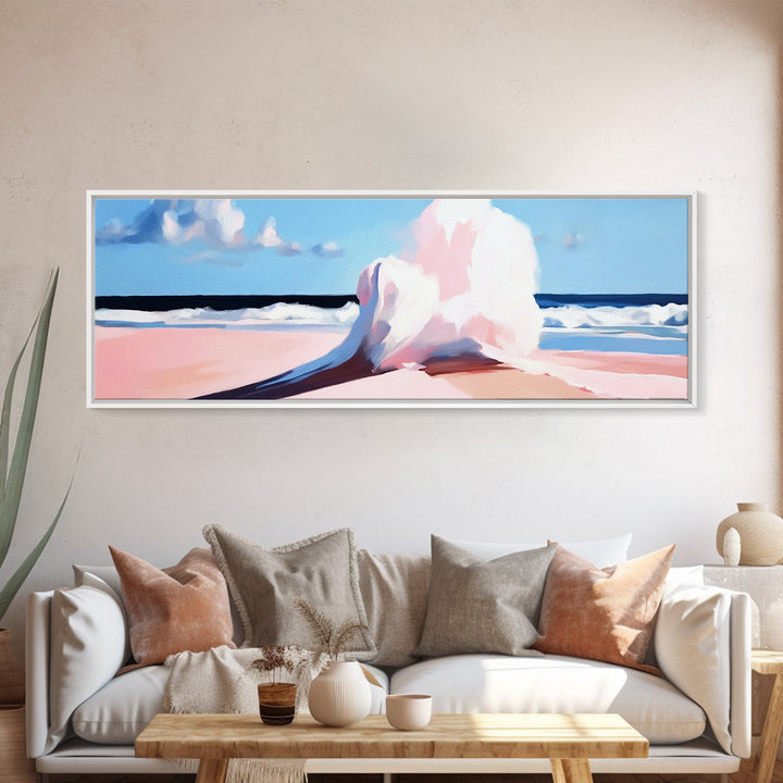 Crashing Waves, Ocean Seascape, Coastal Painting, Pastel Beach Decor, Minimalist Art, Nautical Wall Print, Living Room Art, Canvas Print