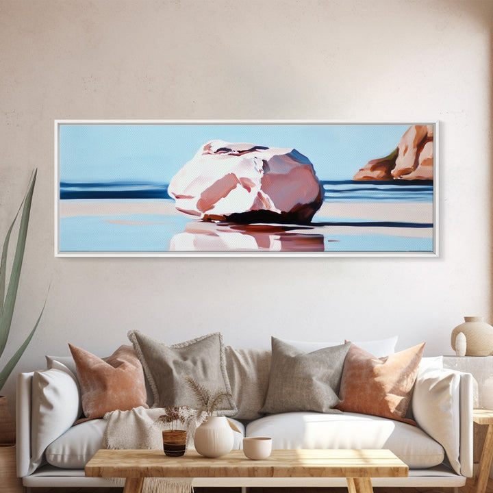 Beach Rock, Coastal Scene, Serene Landscape, Framed Canvas Print, Minimalist Wall Art, Modern Decor, Ocean Wall Art, Office Art