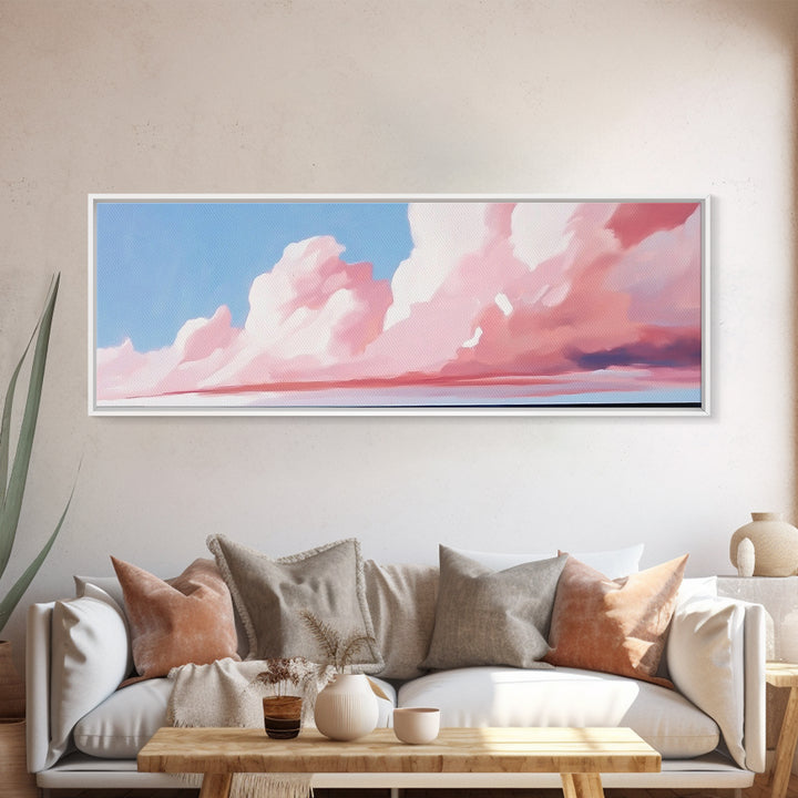 Blush Clouds, Sky Painting, Soft Aesthetic, Framed Canvas Print, Modern Landscape, Living Room Wall Art, Minimalist Abstract Art
