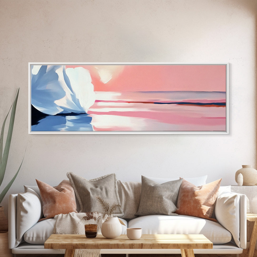 Blush Sky, Ocean Reflection, Pastel Landscape, Coastal Serenity, Canvas Print, Bedroom Wall Art, Modern Impressionist, Gift Idea