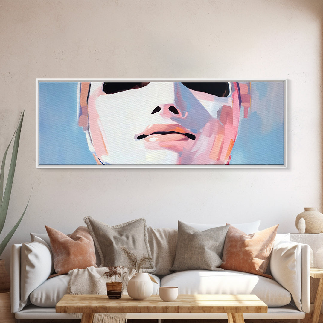 Abstract Mask Art, Portrait Painting, Soft Pastel Expression, Unique Wall Decor, Large Canvas Print, Minimalist Home Art, Boho Aesthetic