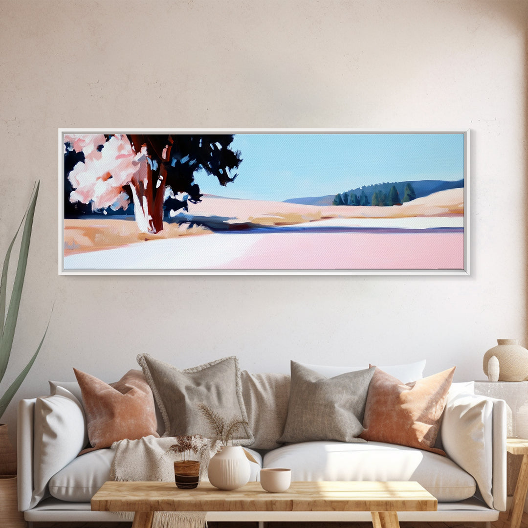 Blooming Tree, Nature Landscape, Spring Art, Framed Canvas Print, Living Room Wall Art, Impressionist Painting, Minimalist Decor