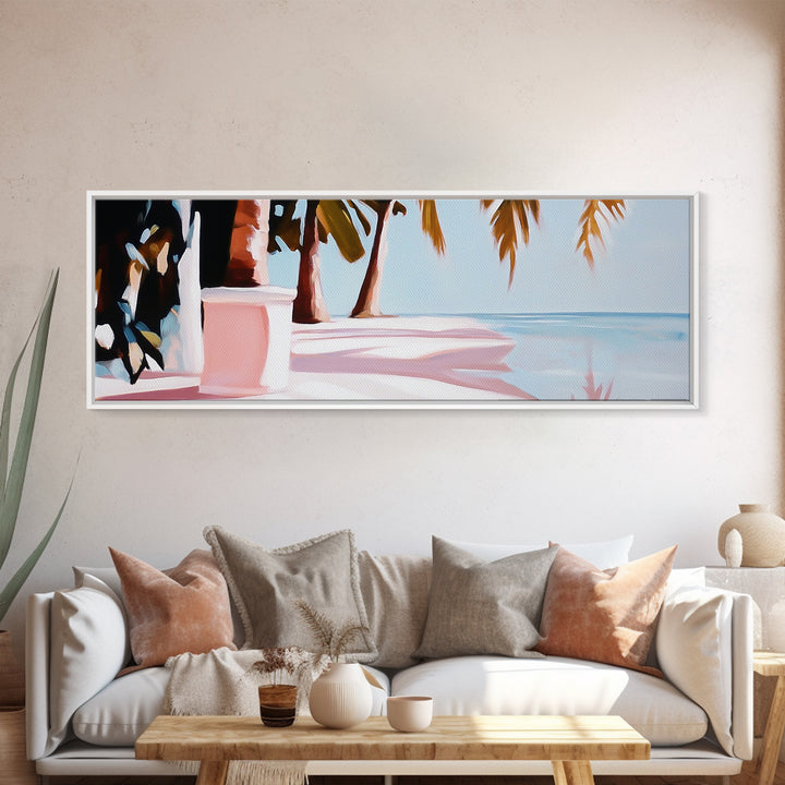 Palm Beach, Tropical Oasis, Ocean View, Framed Canvas Print, Boho Wall Art, Bedroom Decor, Coastal Aesthetic, Minimalist Art
