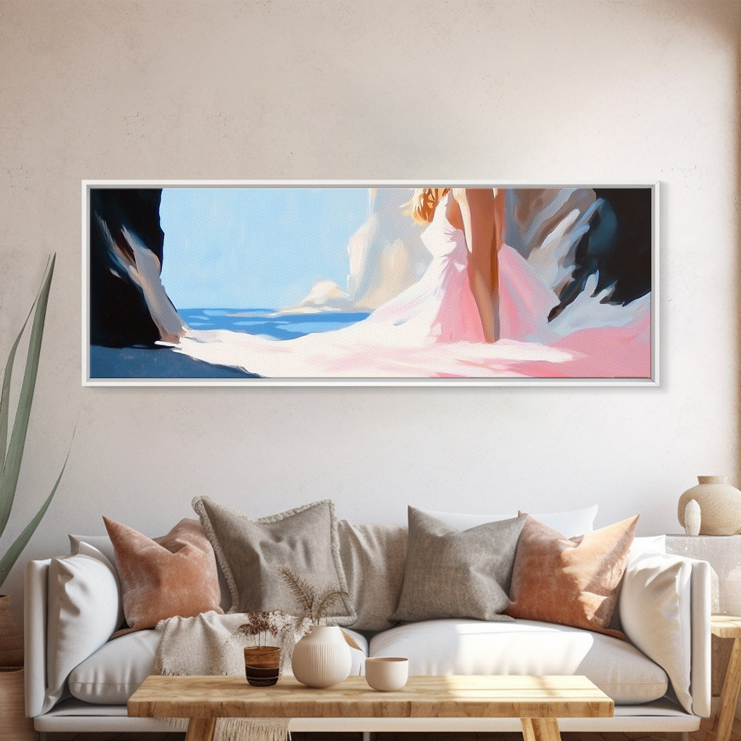 Ocean Cave, Dreamy Seascape, Coastal Beauty, Framed Canvas Print, Living Room Art, Boho Beach Decor, Minimalist Modern Landscape