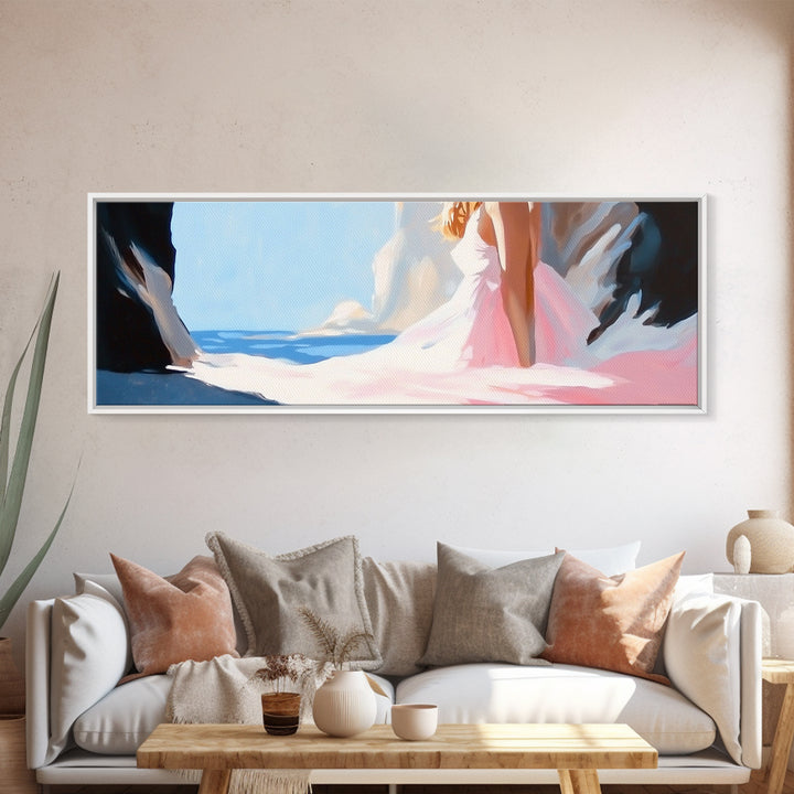Ocean Cave, Dreamy Seascape, Coastal Beauty, Framed Canvas Print, Living Room Art, Boho Beach Decor, Minimalist Modern Landscape