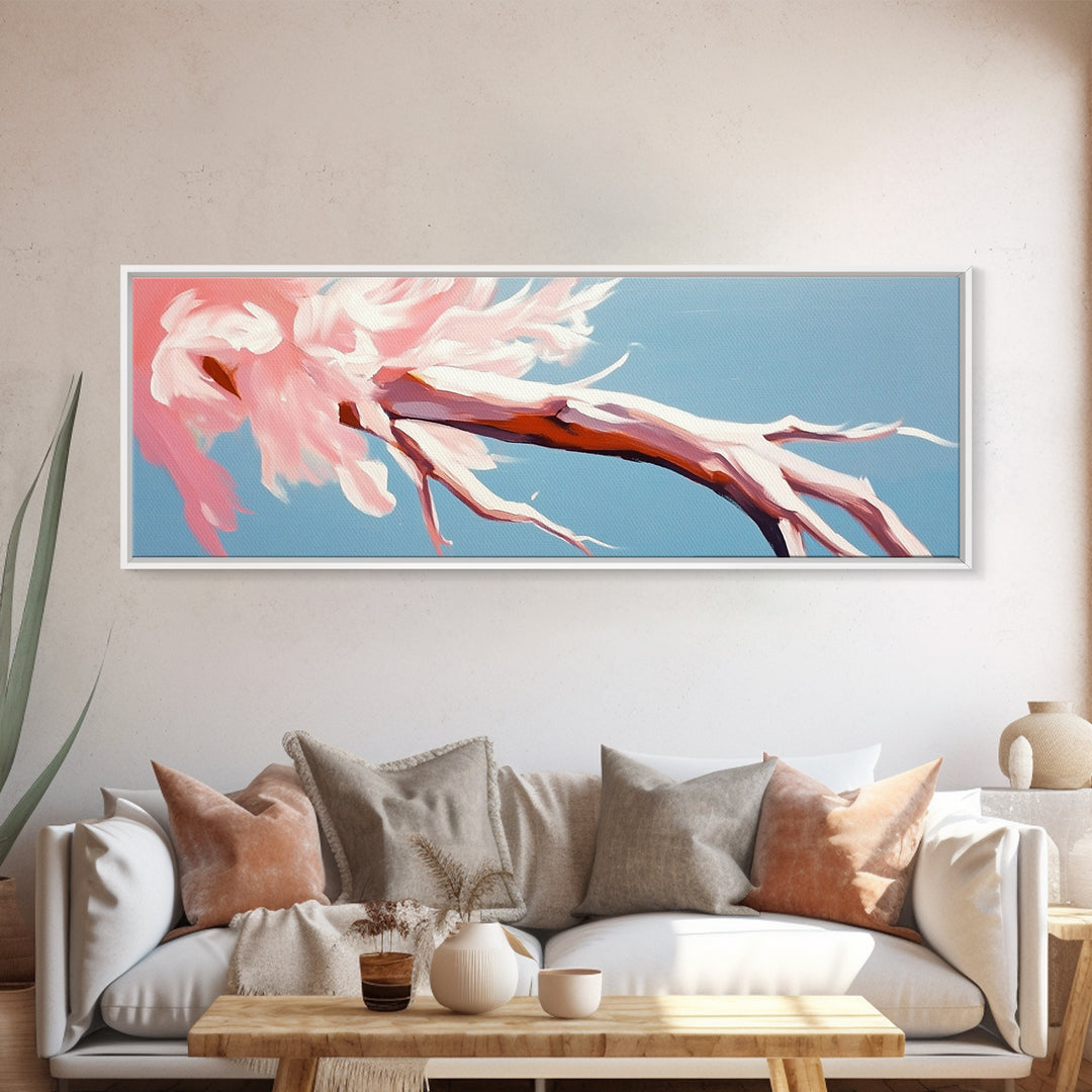 Blossoming Driftwood, Abstract Tree, Whimsical Nature, Framed Canvas Print, Bedroom Wall Art, Soft Pastel Decor, Contemporary Artwork