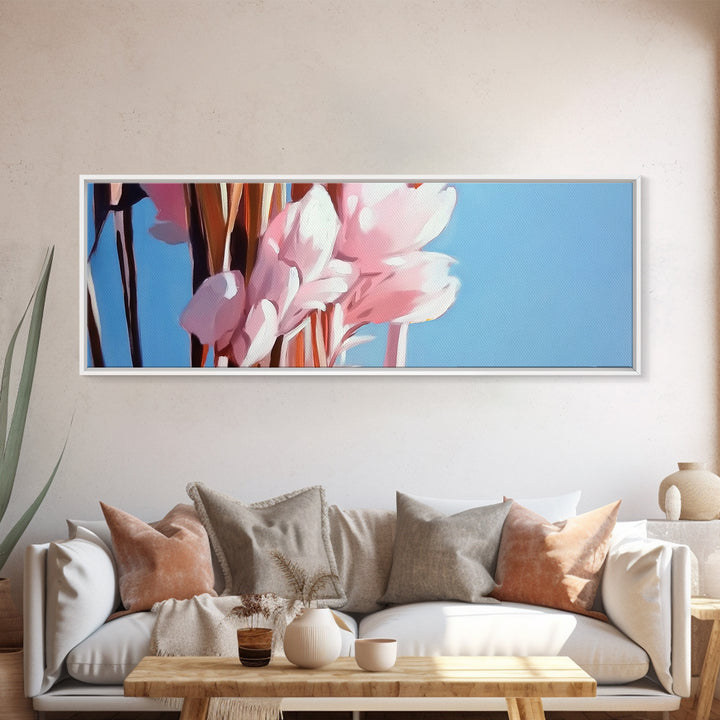 Blush Pampas, Soft Floral, Elegant Botanical Art, Minimalist Aesthetic, Pastel Wall Decor, Framed Canvas Print, Bedroom Wall Art