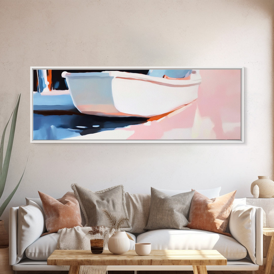Pastel Bathtub, Soft Interior, Cozy Minimalist, Self Care Aesthetic, Spa Wall Art, Canvas Print, Bathroom Decor, Relaxing Home Style