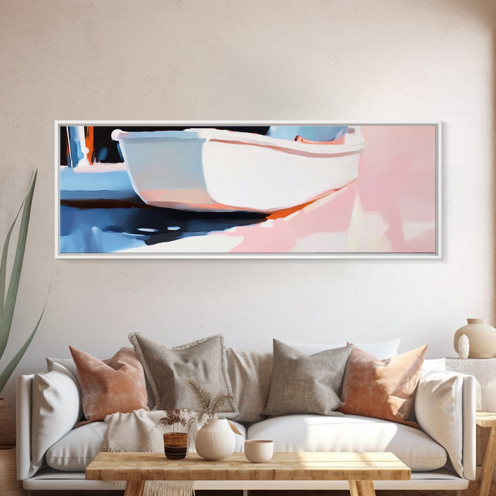 Pastel Bathtub, Soft Interior, Cozy Minimalist, Self Care Aesthetic, Spa Wall Art, Canvas Print, Bathroom Decor, Relaxing Home Style