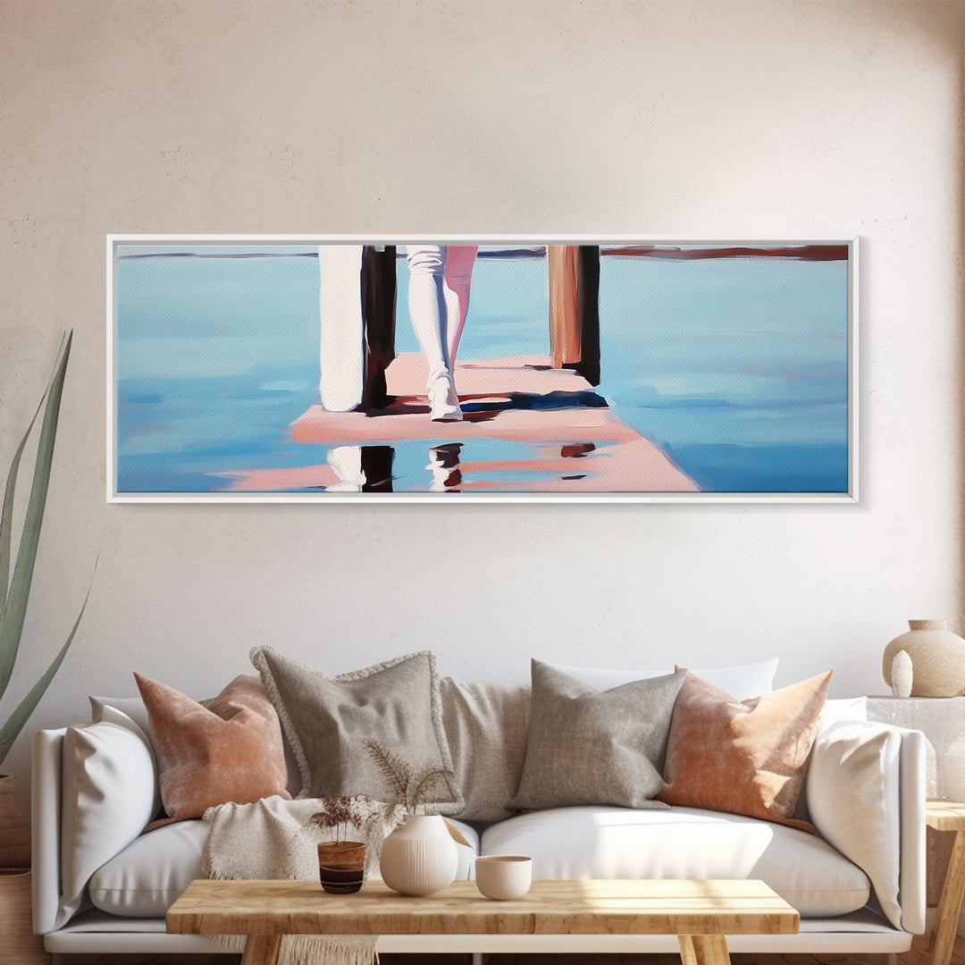 Pier Walk, Ocean Art, Coastal Landscape, Tranquil Water, Seaside Painting, Nautical Home Decor, Modern Art, Framed Canvas Print