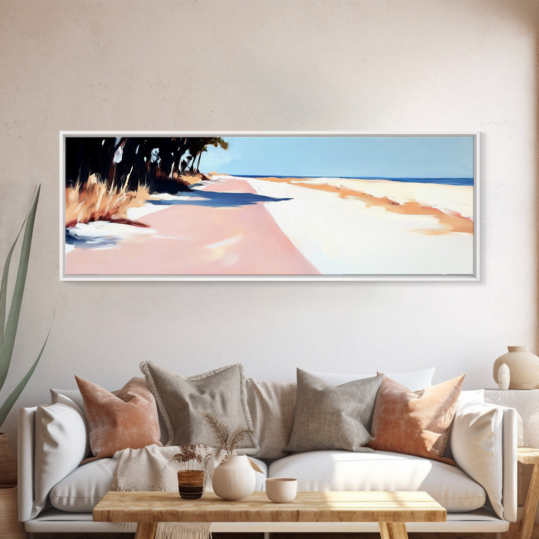 Beach Path, Sand Dunes, Coastal Landscape, Office Wall Art, Minimalist Seascape, Neutral Aesthetic, Framed Canvas Print, Modern Home Design