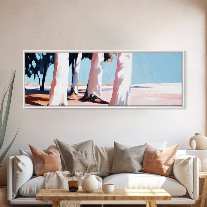 Seaside Trees, Coastal Serenity, Minimalist Nature Art, Zen Wall Decor, Neutral Home Aesthetic, Framed Canvas Print, Modern Tranquility