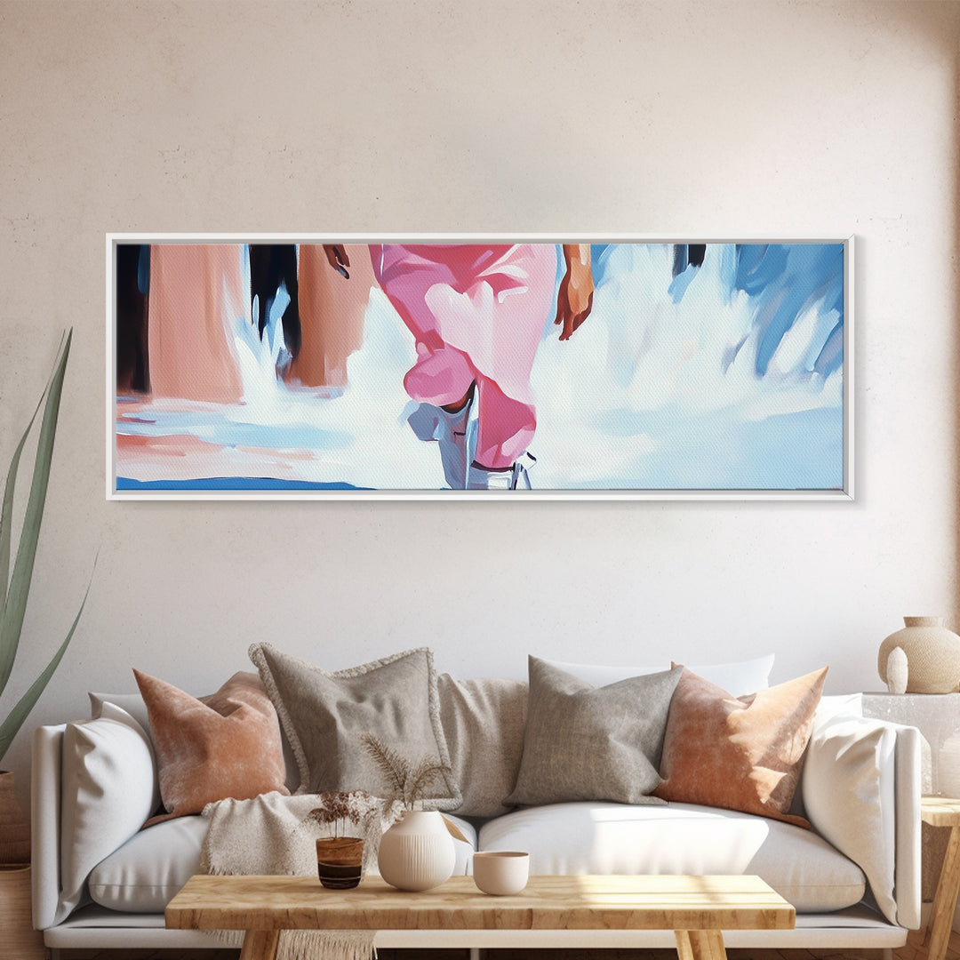 Beach Walk, Coastal Wall Art, Seascape Painting, Soft Pastel Home Decor, Minimalist Beach Aesthetic, Framed Canvas Print, Ocean Art