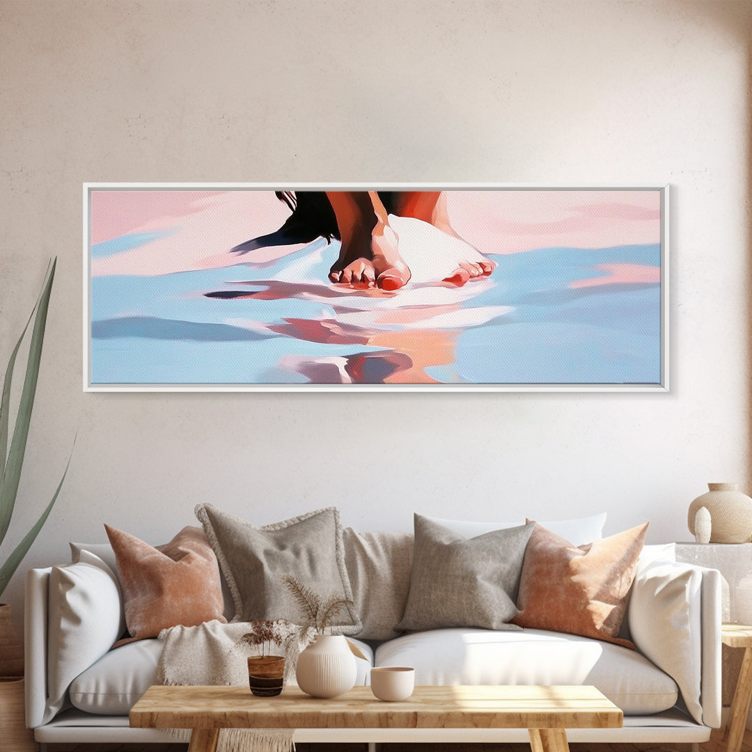 Barefoot Reflection, Beach Wall Art, Ocean Painting, Minimalist Coastal Decor, Modern Seascape, Framed Canvas Print, Boho Home Aesthetic