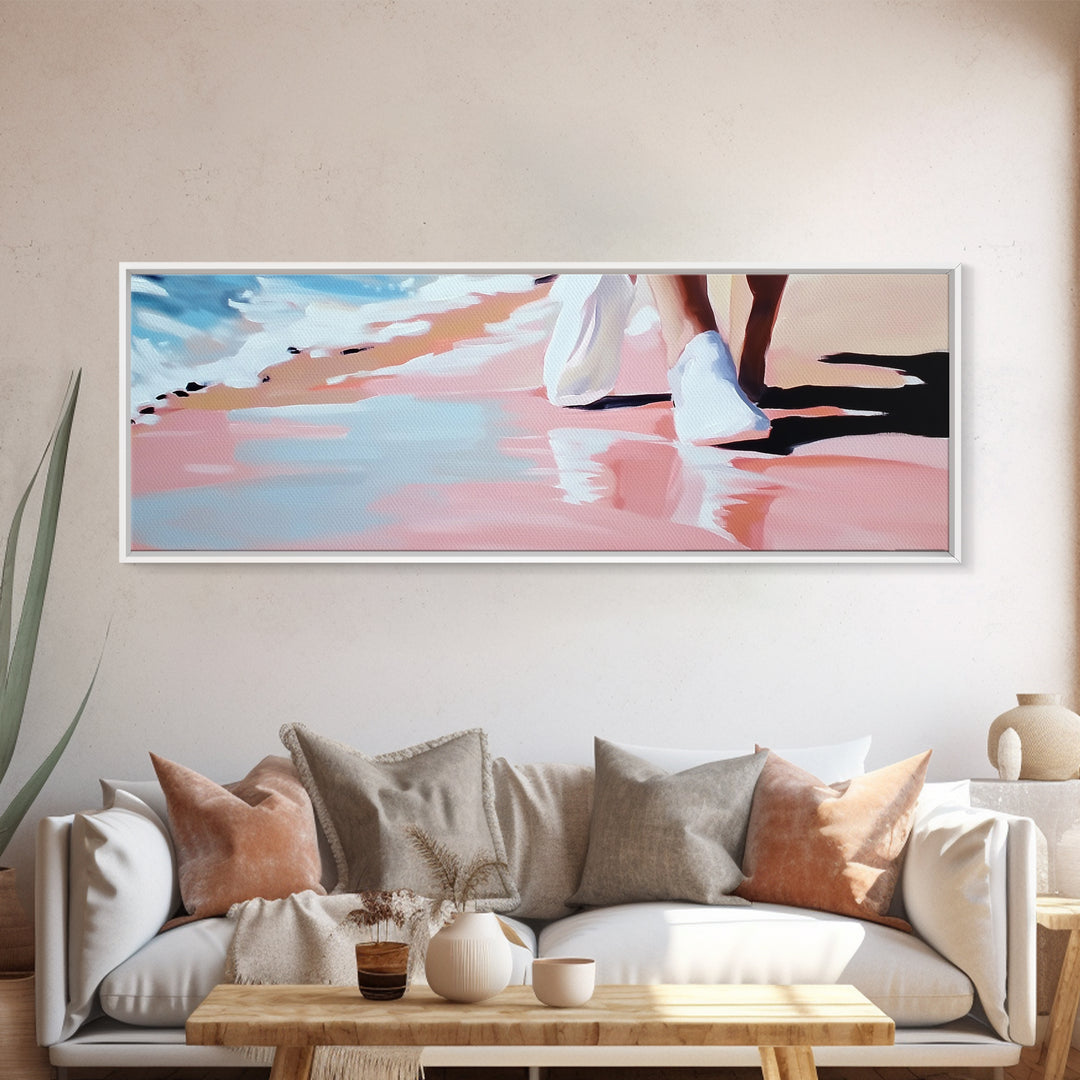 Beach Walk, Coastal Serenity, Minimalist Seaside Decor, Framed Canvas Print, Ocean Aesthetic, Relaxing Artwork, Living Room Wall Art