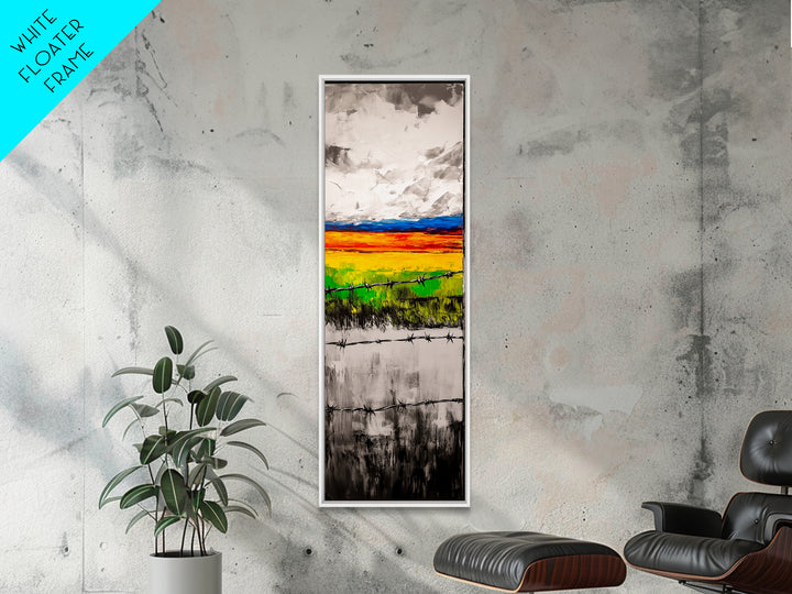 Barbed Wire, Rustic Fence, Vibrant Landscape, Framed Canvas Print, Farmhouse Wall Art, Western Decor, Country Home, Living Room Art