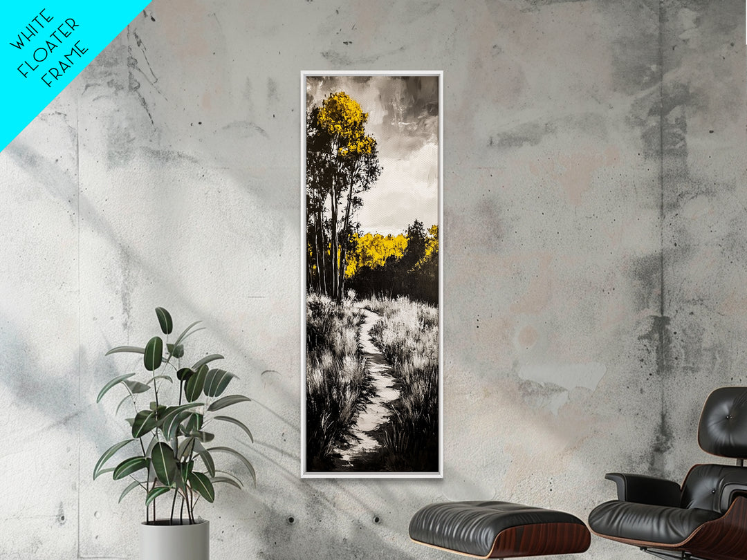 Autumn Trail, Golden Trees, Rustic Nature, Framed Canvas Print, Fall Wall Art, Country Home Decor, Warm Landscape Painting, Bedroom Art