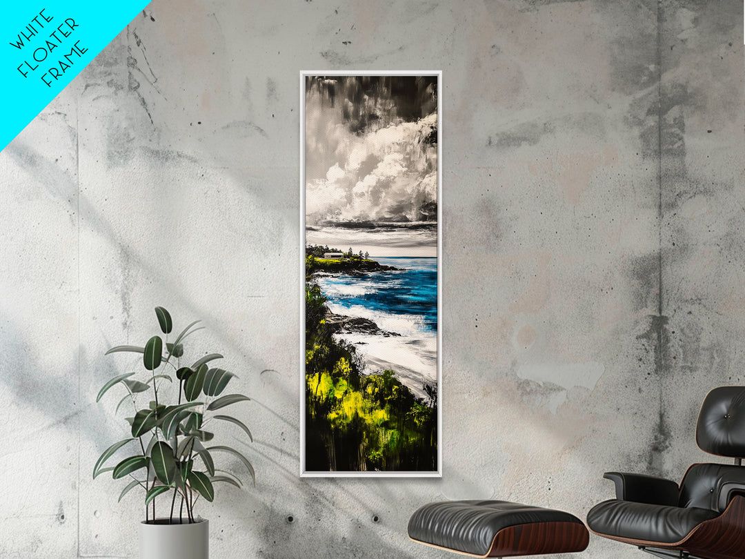 Ocean View, Coastal Home, Beach House Decor, Nautical Wall Art, Seaside Painting, Blue Landscape, Tranquil Seascape, Framed Canvas Print
