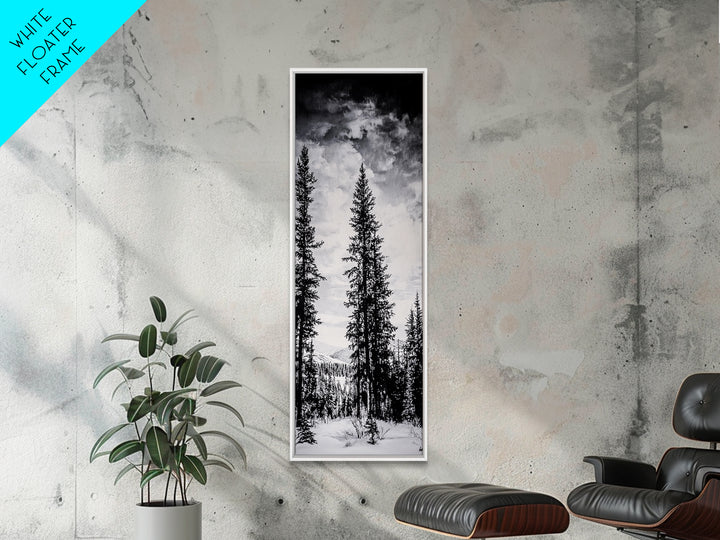 Black White Pine, Winter Forest, Nature Wall Art, Christmas Decor, Modern Minimalist, Monochrome Print, Framed Canvas Print