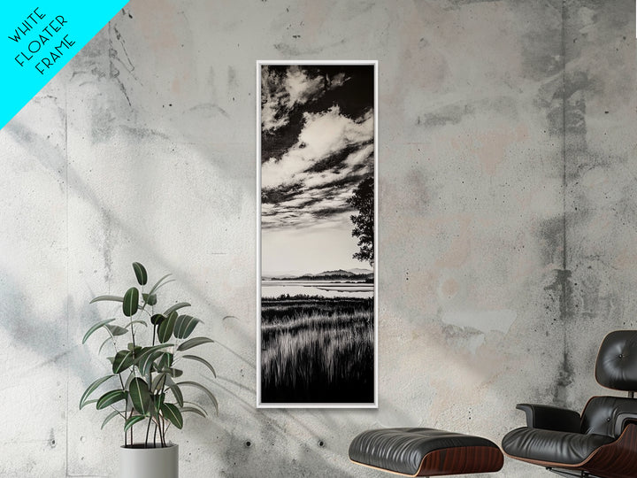 Black White, Misty Marsh, Monochrome Landscape, Minimalist Wall Art, Canvas Print, Modern Home Decor, Living Room Art, Nature Scene