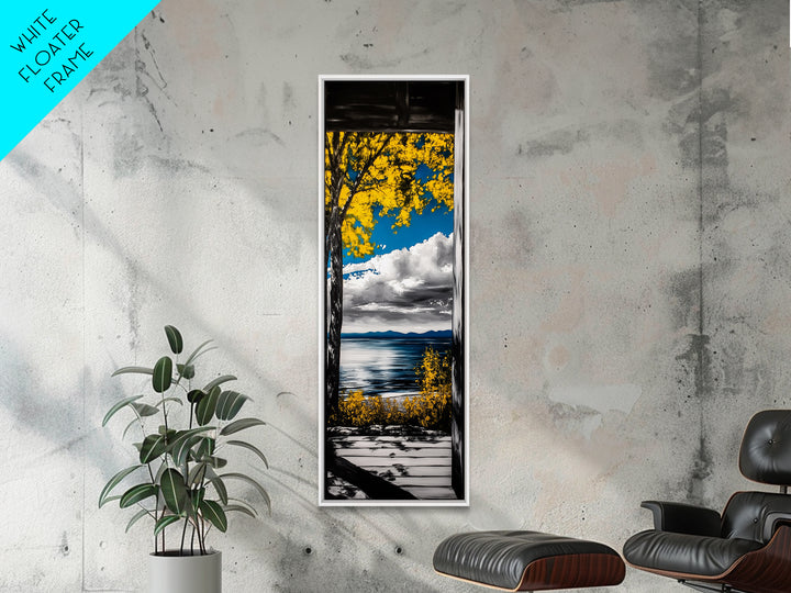 Autumn Lake View, Cabin Wall Art, Rustic Nature Print, Fall Landscape, Framed Canvas Print, Lodge Decor, Warm Tones, Cozy Wall Art