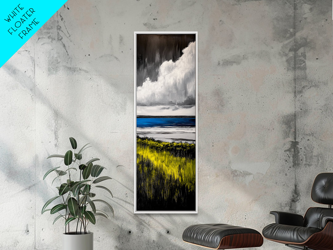 Coastal Field, Dramatic Clouds, Moody Landscape Art, Nature Inspired Decor, Framed Canvas Print, Entryway Wall Art, Modern Farmhouse Art