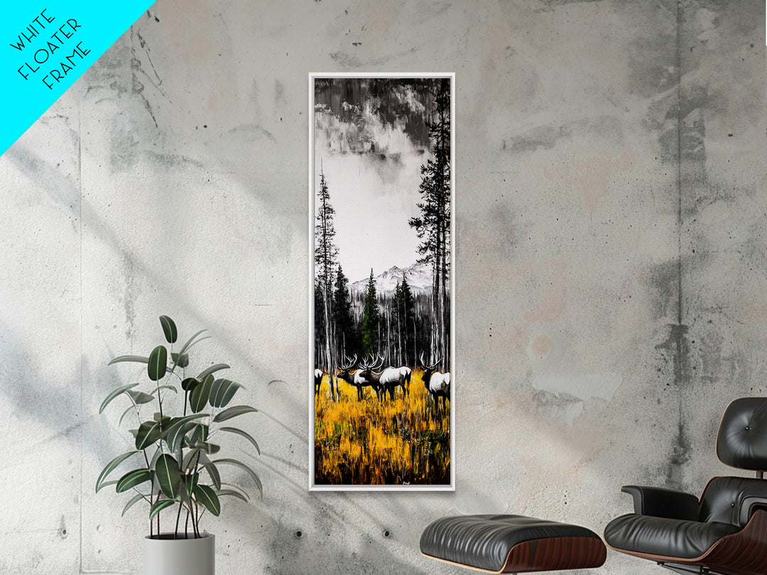 Autumn Elk, Wildlife Painting, Rustic Lodge Decor, Mountain Scene Art, Framed Canvas Print, Cabin Wall Art, Fall Art, Western Decor