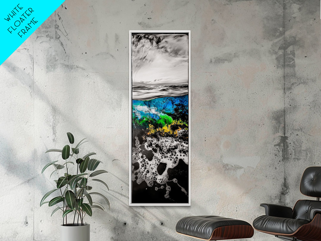Ocean Depths, Abstract Seascape, Split View Art, Nautical Home Decor, Framed Canvas Print, Coastal Wall Art, Blue Tones Art, Unique Design