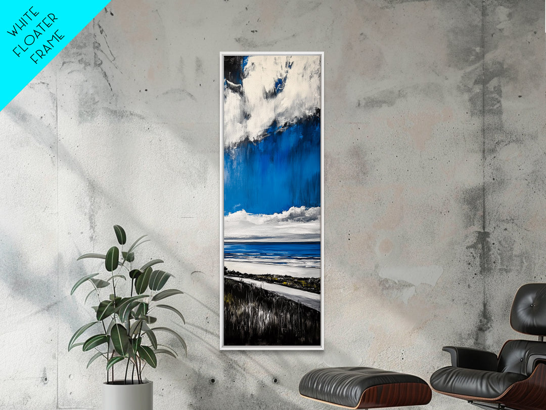 Coastal Path Painting, Modern Beach Landscape, Blue Sky and Ocean Art, Contemporary Home Decor, Living Room Wall Art, Canvas Print