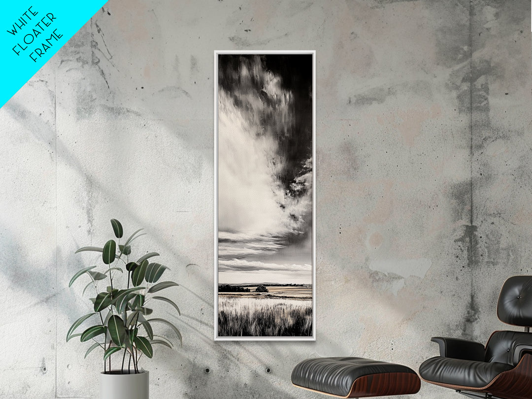 Dramatic Black and White Sky, Stormy Landscape Art, Nature Wall Decor, Rustic Farmhouse Artwork, Living Room Decor, Canvas Print