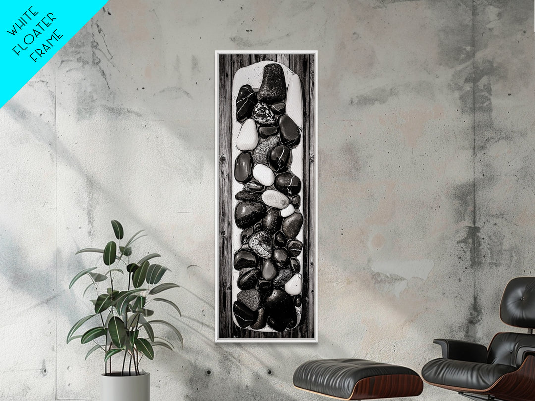 Black and White Stones, Minimalist Rock Art, Rustic Home Decor, Natural Texture Print, Modern Zen Wall Art, Framed Canvas Print