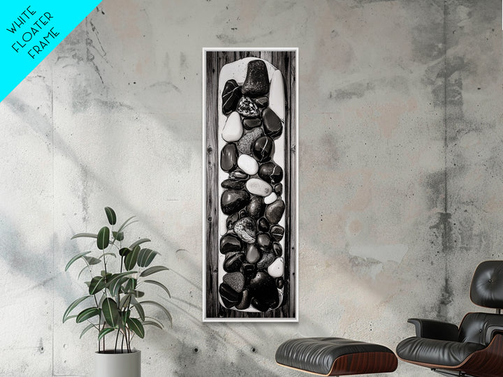 Black and White Stones, Minimalist Rock Art, Rustic Home Decor, Natural Texture Print, Modern Zen Wall Art, Framed Canvas Print