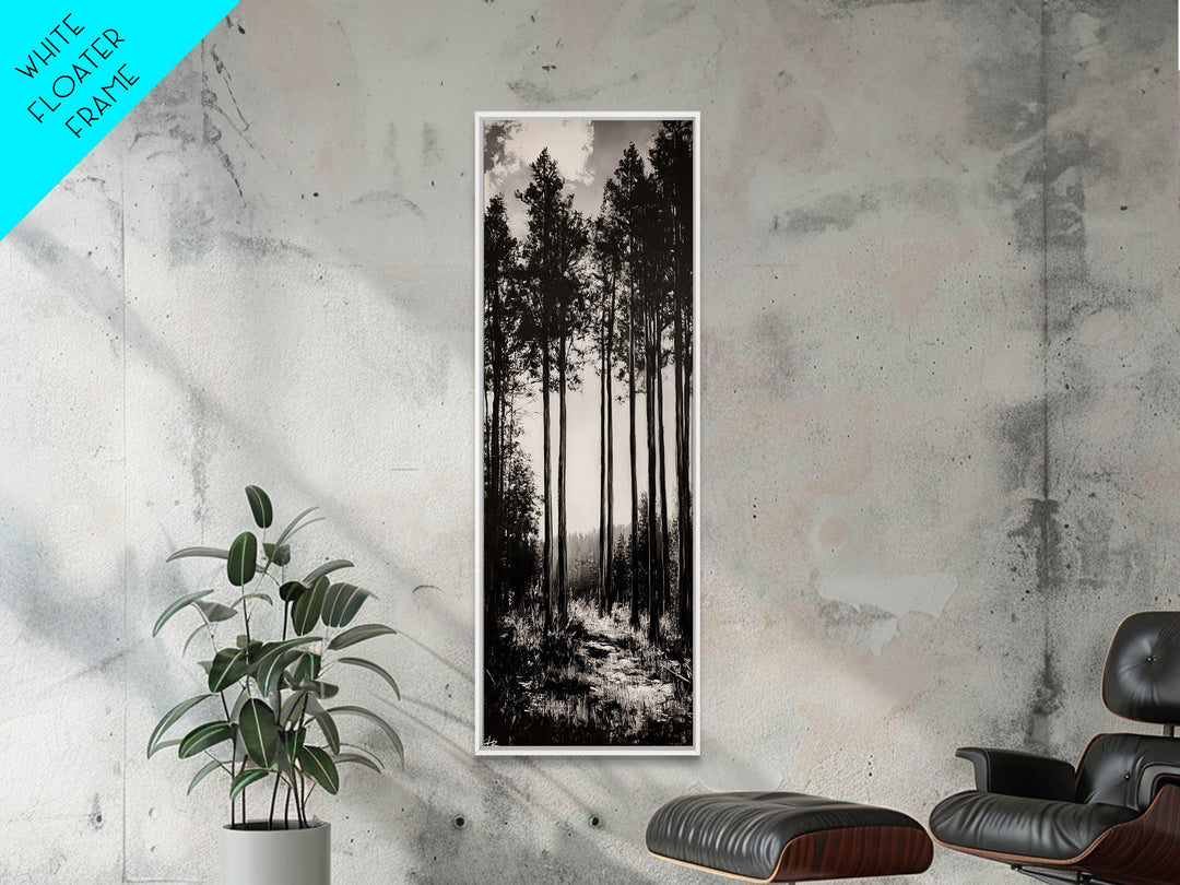 Black White Forest, Minimalist Wall Art, Monochrome Nature Print, Wooded Landscape, Moody Tree Art, Modern Home, Framed Canvas Print
