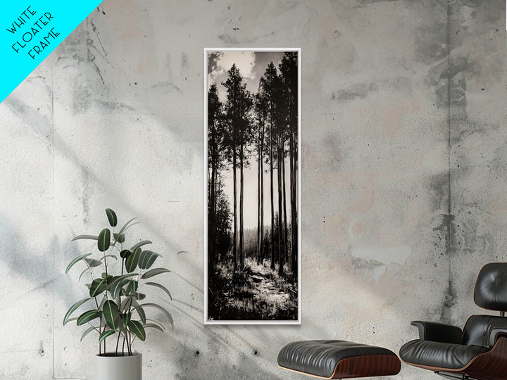Black White Forest, Minimalist Wall Art, Monochrome Nature Print, Wooded Landscape, Moody Tree Art, Modern Home, Framed Canvas Print