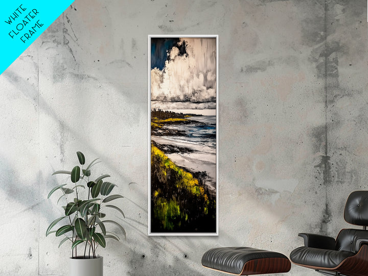 Coastal Landscape, Golden Grass, Cliffside View, Framed Canvas Print, Nature Wall Art, Ocean Inspired Decor, Rustic Home Art