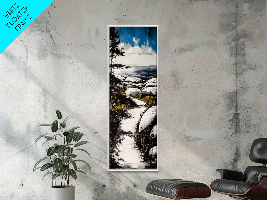 Coastal Landscape, Beach Path Wall Art, Modern Seaside Art, Blue and Black Art, Living Room Decor, Nautical Art, Framed Canvas Print