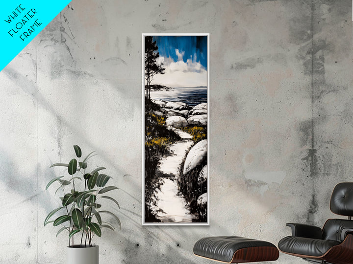 Coastal Landscape, Beach Path Wall Art, Modern Seaside Art, Blue and Black Art, Living Room Decor, Nautical Art, Framed Canvas Print