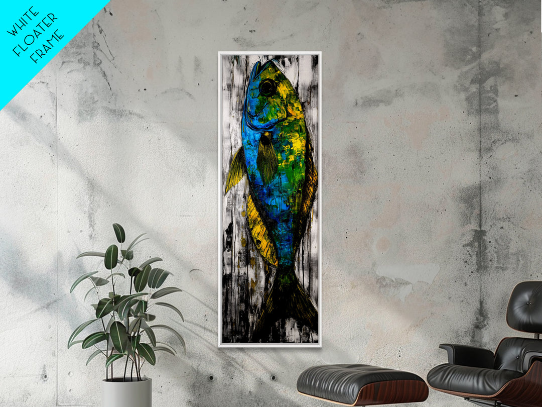 Abstract Fish Art, Coastal Wall Decor, Nautical Home Design, Ocean Themed Painting, Beach House Style, Framed Canvas Print