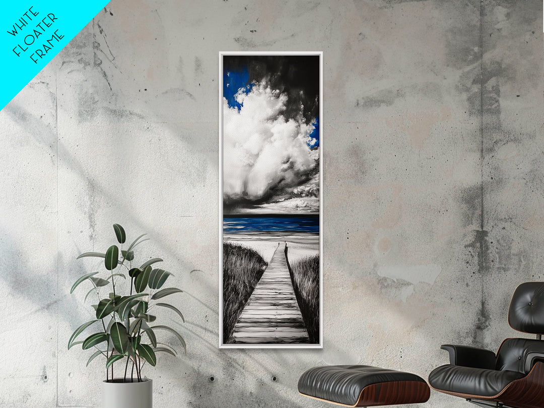 Boardwalk Beach Art, Ocean Landscape Painting, Seaside Home Decor, Modern Coastal Design, Nautical Wall Print, Canvas Print