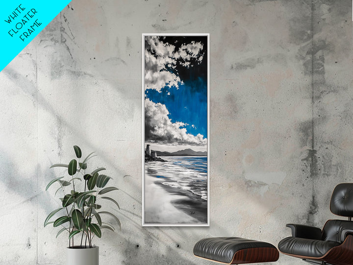 Castle Beach, Coastal Landscape, Blue Sky Painting, Framed Canvas Print, Nautical Decor, Living Room Art, Ocean Lover Gift