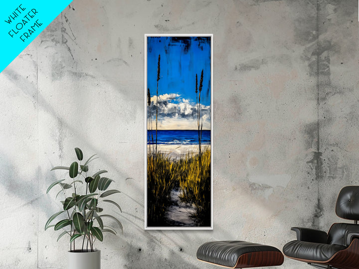 Coastal Dunes, Ocean View, Blue Sky, Framed Canvas Print, Beach Wall Art, Nautical Decor, Living Room Wall Art, Seaside Home Decor