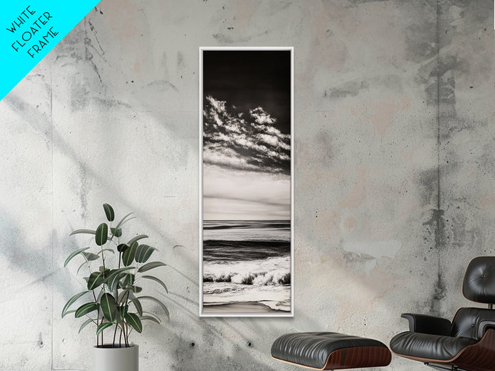 Ocean Horizon, Black and White, Cloudy Sky, Canvas Print, Coastal Wall Art, Minimalist Seascape, Modern Living Room Decor, Nautical Art