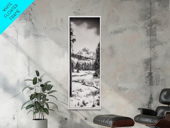 Winter Landscape, Snowy Mountains, Canvas Print, Black and White Photography, Rustic Home Decor, Cozy Cabin Wall Art, Nature Photography