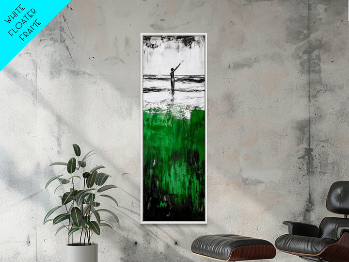 Abstract Ocean, Surreal Water, Green and Black, Framed Canvas Print, Coastal Minimalist Art, Modern Beach Wall Decor, Office Art